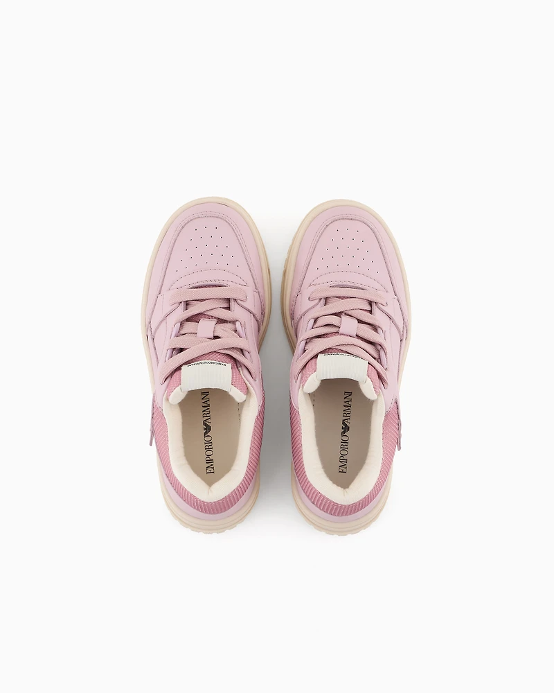 Emporio Armani - Leather sneakers with mesh details, Boy, Pink, Size: