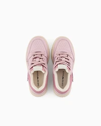 Emporio Armani - Leather sneakers with mesh details, Boy, Pink, Size: