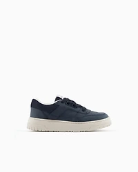 Emporio Armani - Leather sneakers with mesh details, Boy, Navy Blue, Size: