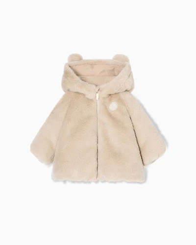Emporio Armani - Faux-fur hooded jacket, Girl, Beige, Size: