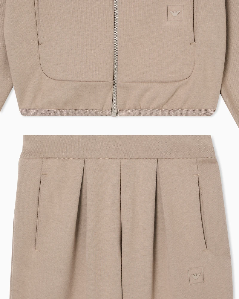 Emporio Armani - ASV interlock jersey tracksuit with full-zip sweatshirt, Girl, Beige, Size: