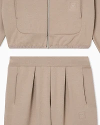 Emporio Armani - ASV interlock jersey tracksuit with full-zip sweatshirt, Girl, Beige, Size: