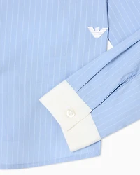 Emporio Armani - Striped poplin shirt with guru collar, Girl, Light_blue, Size: