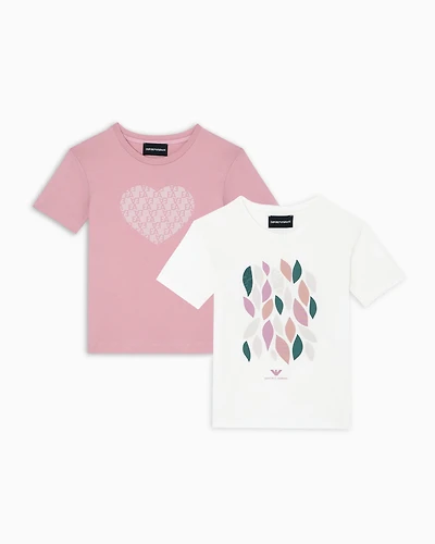 Emporio Armani - Two-pack of ASV forest shade print T-shirts, Girl, White, Size: