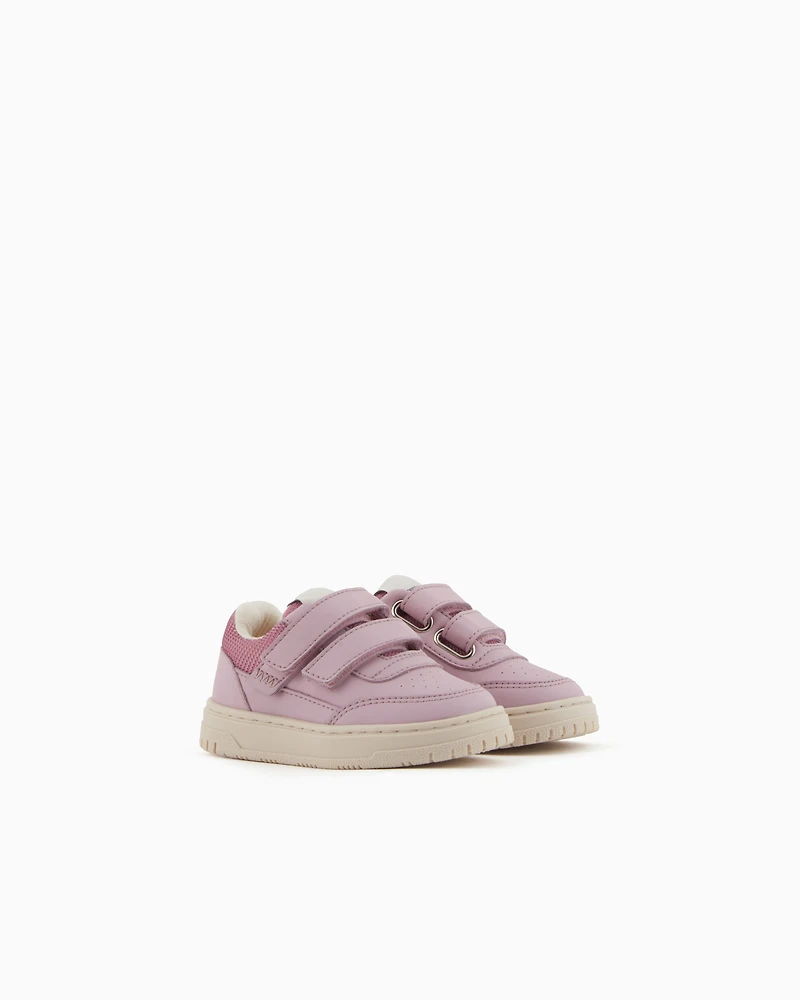 Emporio Armani - Leather sneakers with mesh details, Boy, Pink, Size: