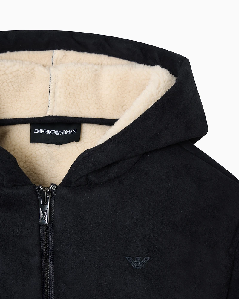 Emporio Armani - Suede-effect hooded blouson with zip , Boy, Navy Blue, Size: