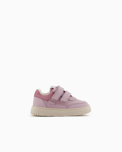 Emporio Armani - Leather sneakers with mesh details, Boy, Pink, Size: