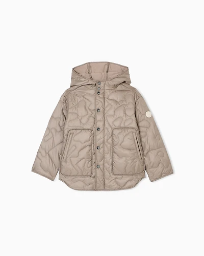 Emporio Armani - Nylon hooded jacket with 3D quilted-effect embroidery, Boy, Beige, Size: