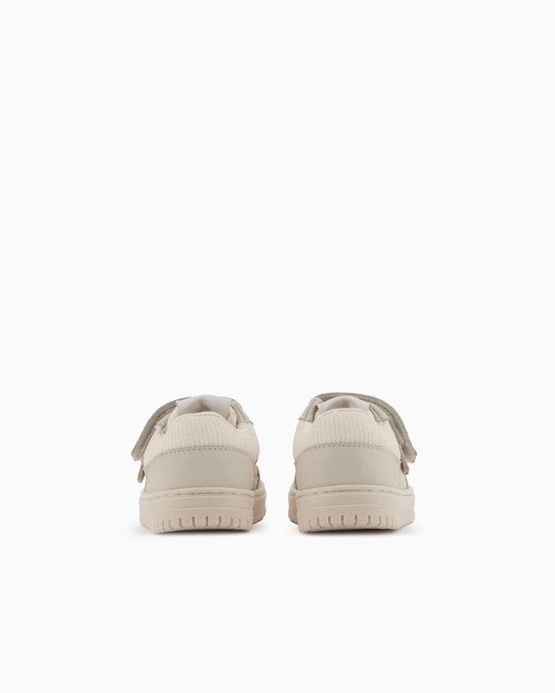 Emporio Armani - Leather sneakers with mesh details, Boy, Beige, Size: