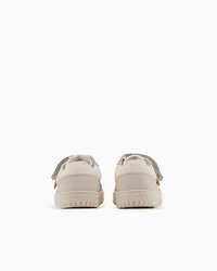 Emporio Armani - Leather sneakers with mesh details, Boy, Beige, Size: