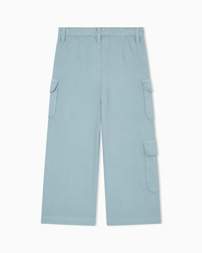 Emporio Armani - Comfortable, wide-leg cargo trousers drill fabric, Girl, Light Blue, Size: