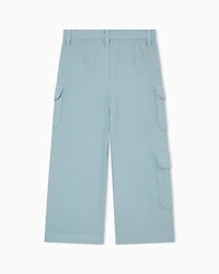 Emporio Armani - Comfortable, wide-leg cargo trousers drill fabric, Girl, Light Blue, Size: