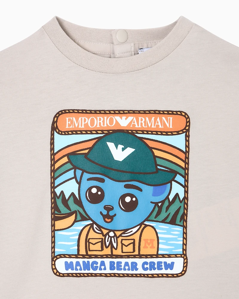 Emporio Armani - ASV jersey T-shirt with Manga Bear Crew print, Boy, Beige, Size:
