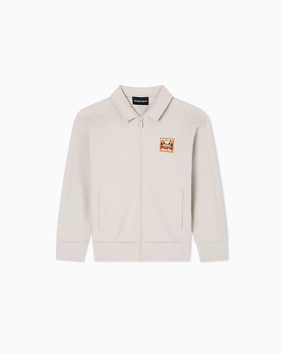 Emporio Armani - ASV Manga Bear Crew organic interlock jersey comfort-fit zip-up sweatshirt, Boy, Beige, Size: