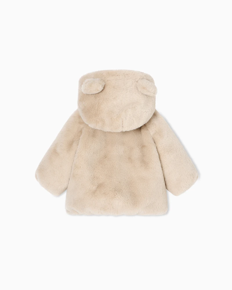 Emporio Armani - Faux-fur hooded jacket, Girl, Beige, Size: