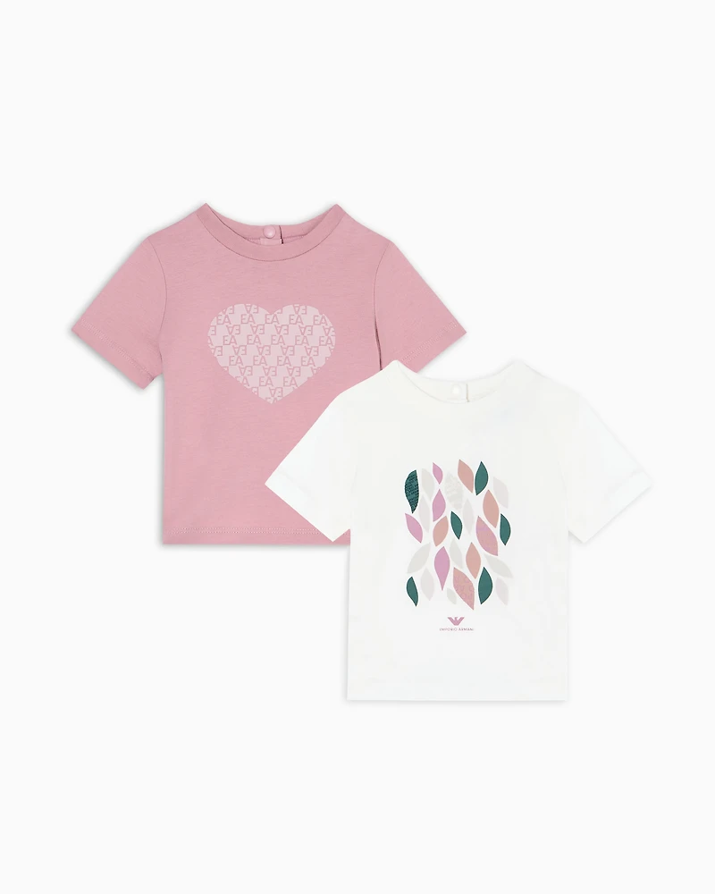 Emporio Armani - Two-pack of ASV forest shade print T-shirts, Girl, White, Size: