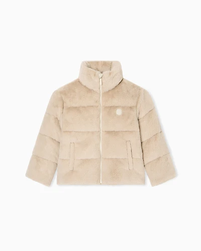 Emporio Armani - Full-zip jacket faux-fur fabric, Girl, Beige, Size: