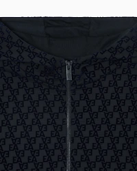 Emporio Armani - Oversized sweatshirt with a zip and hood, interlock jersey an all-over flocked EA logo, Boy, Navy Blue, Size: