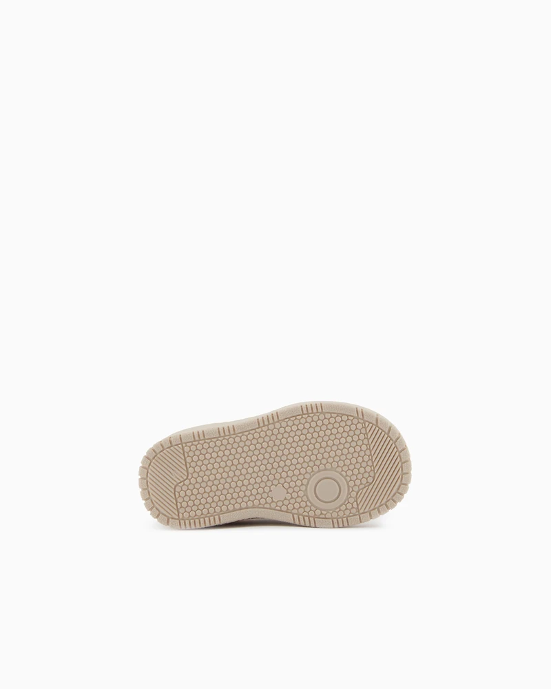 Emporio Armani - Leather sneakers with mesh details, Boy, Beige, Size: