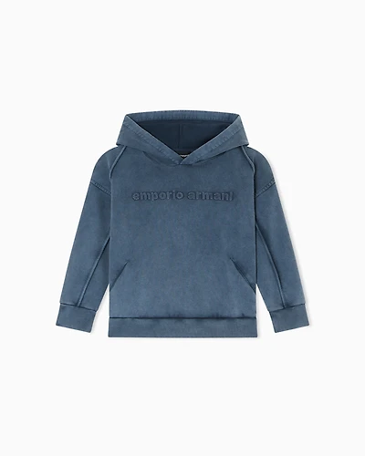 Emporio Armani - Oversized hooded sweatshirt garment-dyed jersey, Boy, Blue, Size: