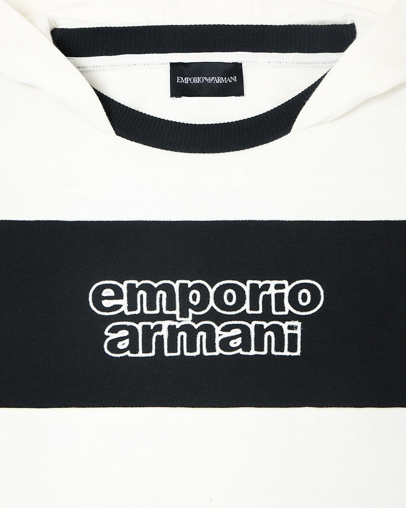 Emporio Armani - ASV hooded jersey sweatshirt with a striped motif, Boy, Navy Blue, Size: