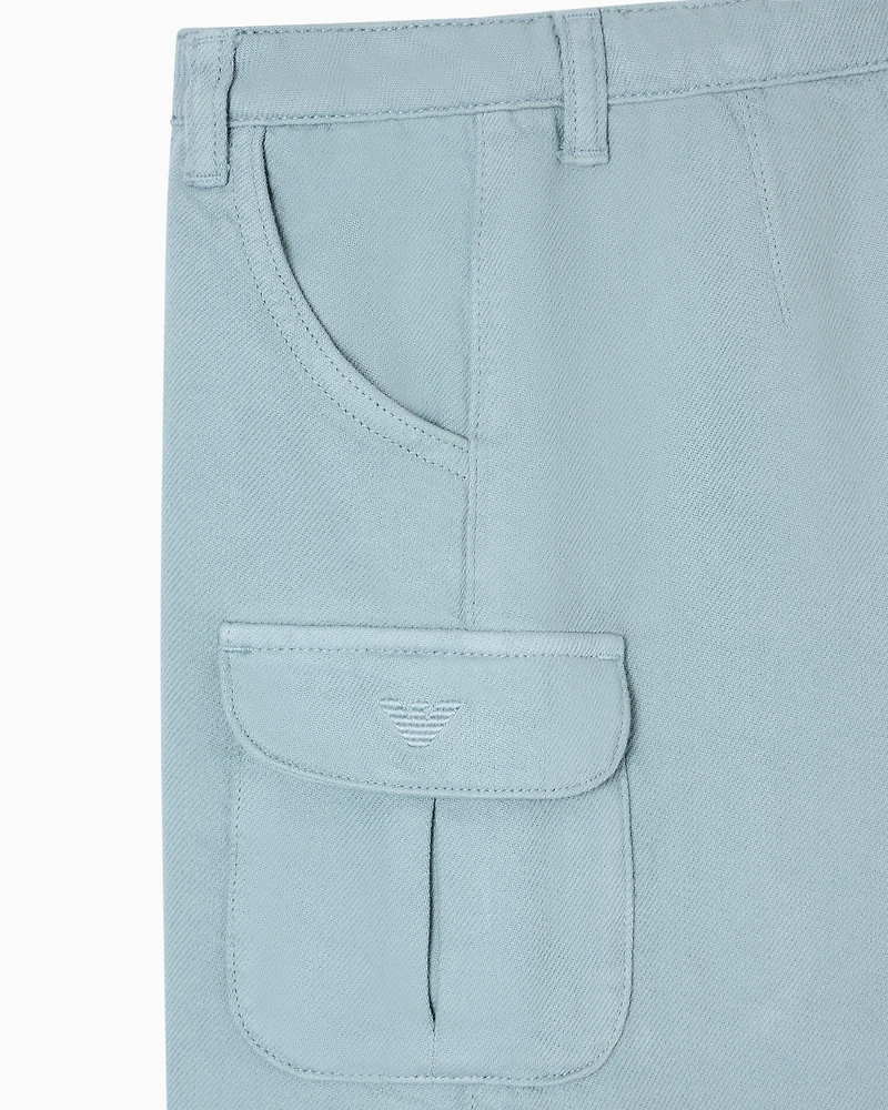 Emporio Armani - Comfortable, wide-leg cargo trousers drill fabric, Girl, Light Blue, Size: