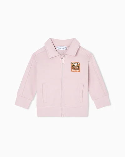 Emporio Armani - ASV Manga Bear Crew organic interlock jersey zip-up sweatshirt, Boy, Pink, Size: