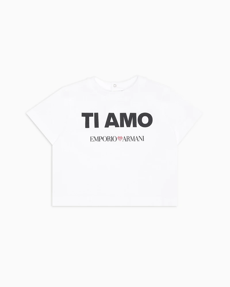 Emporio Armani - ASV jersey T-shirt with Ti amo print, Boy, White, Size:
