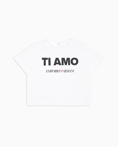 Emporio Armani - ASV jersey T-shirt with Ti amo print, Boy, White, Size: