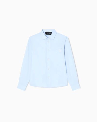 Emporio Armani - Poplin shirt with logo embroidery, Boy, Light Blue, Size: