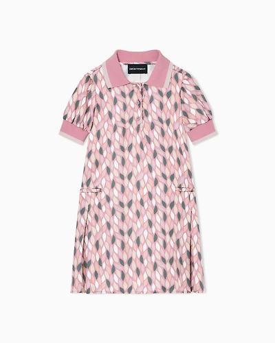 Emporio Armani - ASV viscose dress with a polo-shirt collar and all-over EA logo print, Girl, Pink, Size: