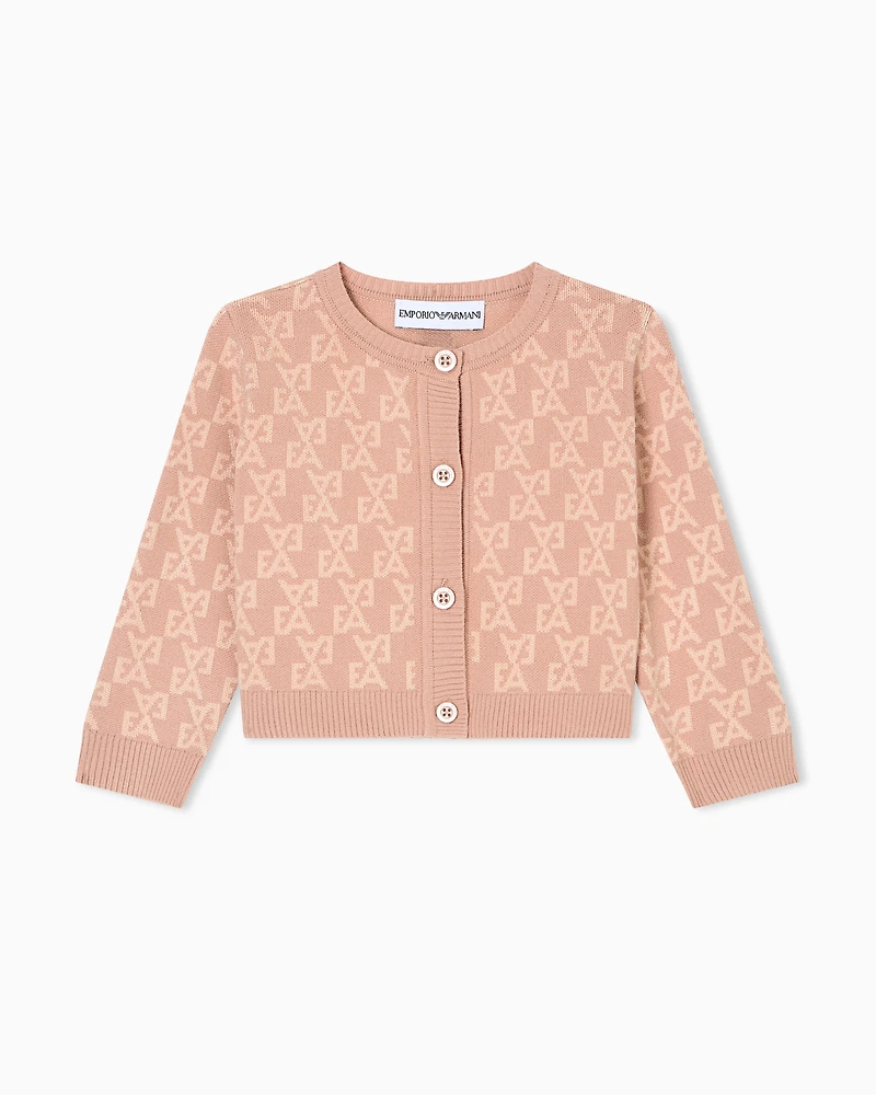 Emporio Armani - Cardigan a jacquard knit with an all-over EA logo, Girl, Pink, Size: