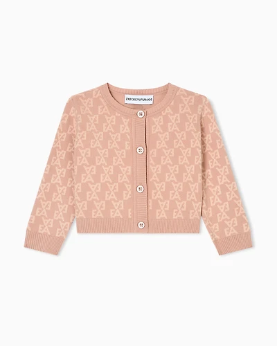 Emporio Armani - Cardigan a jacquard knit with an all-over EA logo, Girl, Pink, Size: