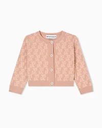 Emporio Armani - Cardigan a jacquard knit with an all-over EA logo, Girl, Pink, Size: