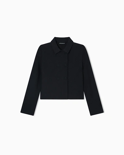 Emporio Armani - Quilted jersey double-breasted jacket, Girl, Navy_blue, Size: