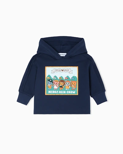 Emporio Armani - ASV Manga Bear Crew organic interlock jersey hooded sweatshirt, Boy, Blue, Size: