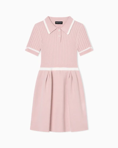 Emporio Armani - Wool-blend knit dress with polo-shirt collar, Girl, Pink, Size: