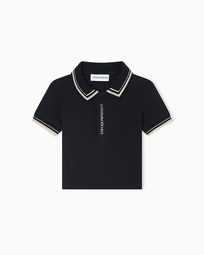 Emporio Armani - Piqué jersey polo shirt with piping detail, Boy, Navy_blue, Size: