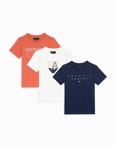 Emporio Armani - Three-pack of ASV jersey T-shirts with logo print, Boy, White, Size: