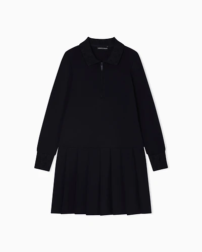 Emporio Armani - Milano stitch dress with a pleated skirt, Girl, Navy Blue, Size: