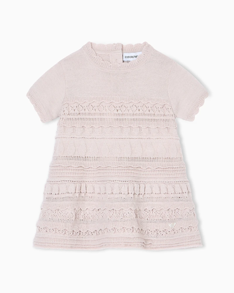 Emporio Armani - Wool-blend knit dress with micro ruffles, Girl, Beige, Size: