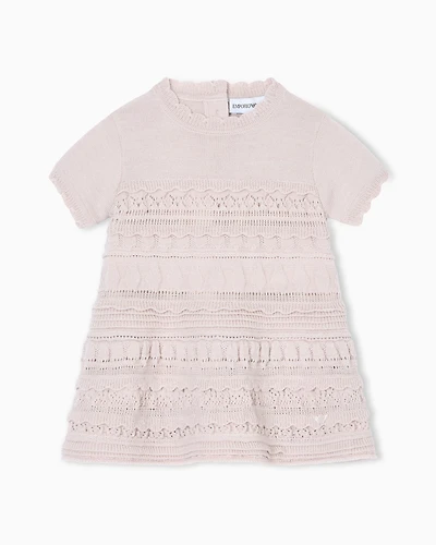 Emporio Armani - Wool-blend knit dress with micro ruffles, Girl, Beige, Size: