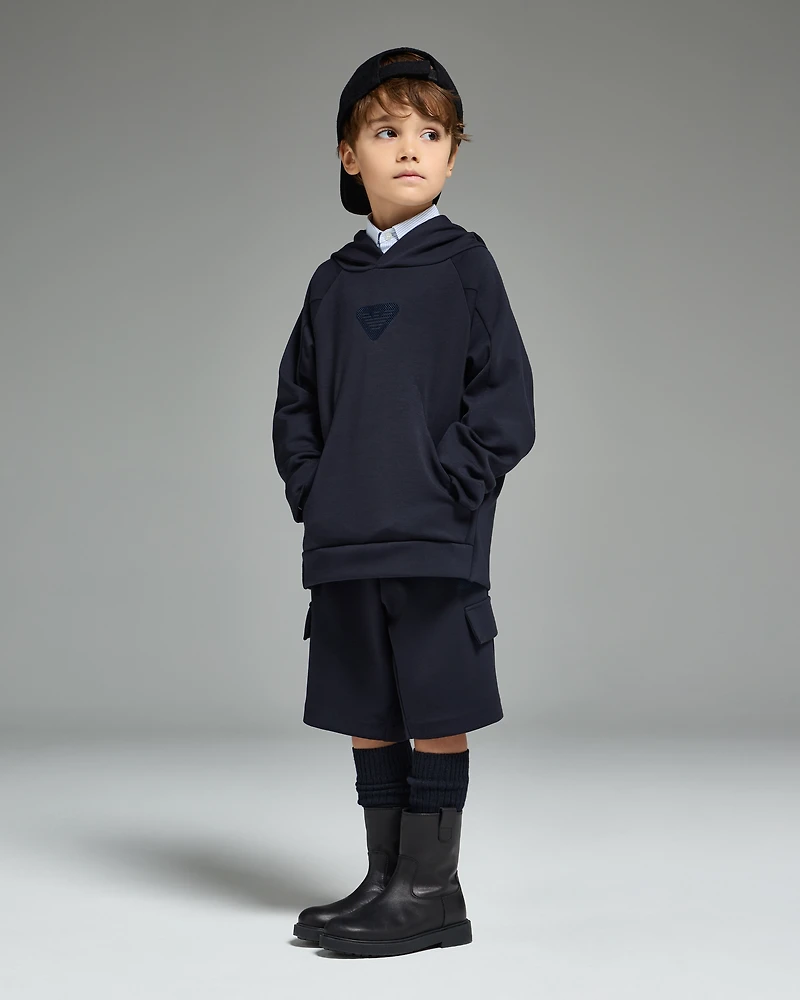 Emporio Armani - Comfort-fit hooded sweatshirt double jersey, Boy, Navy Blue, Size: