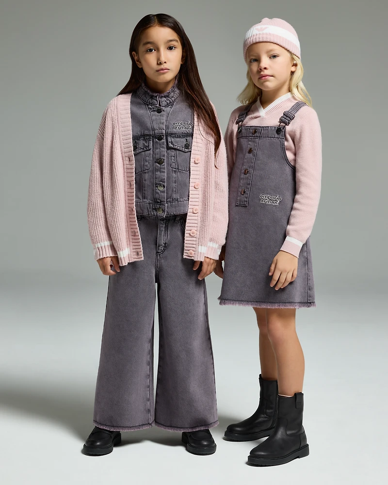 Emporio Armani - Wide-leg jeans garment-dyed comfort denim, Girl, Black, Size: