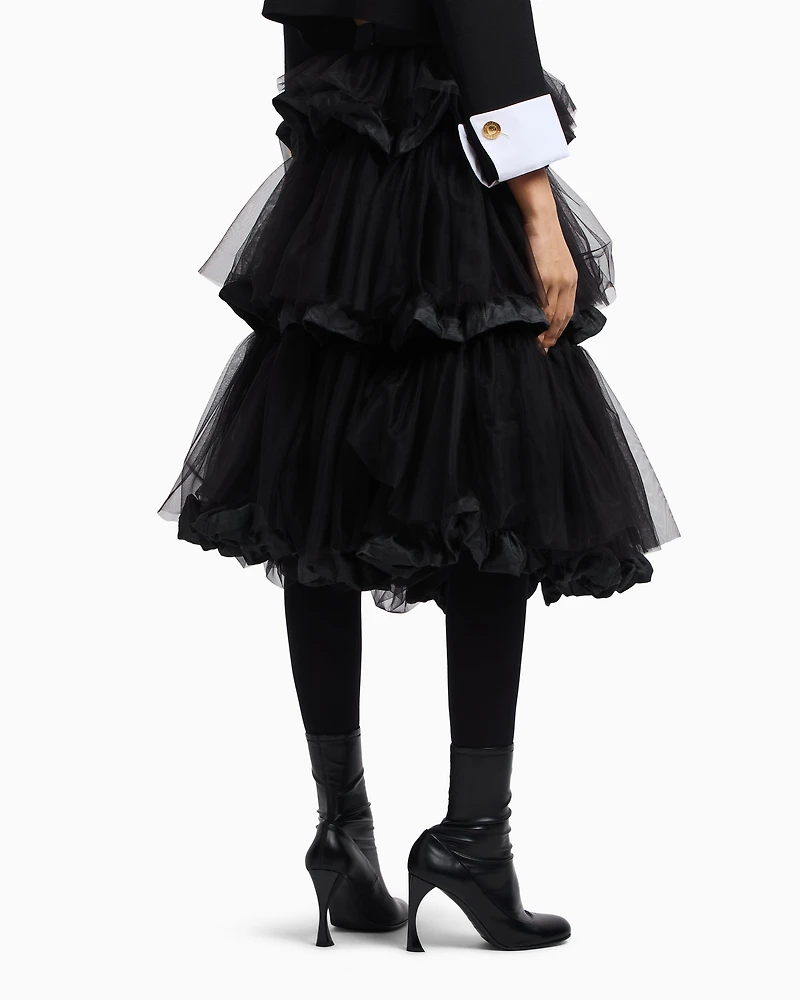 Emporio Armani - Skirt with ruffles tulle and crinkle-effect memory fabric, Woman, Black, Size: