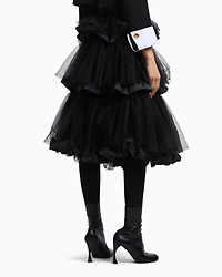 Emporio Armani - Skirt with ruffles tulle and crinkle-effect memory fabric, Woman, Black, Size:
