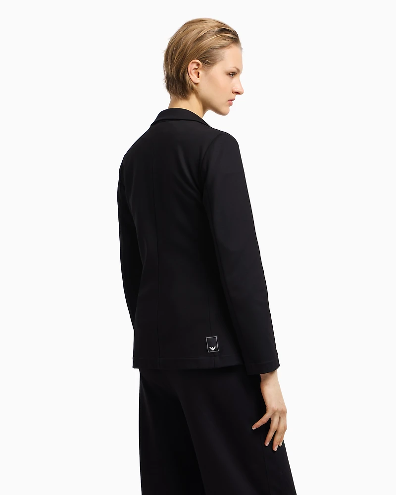 Emporio Armani - Travel Essentials capsule collection single-breasted blazer interlock jersey, Woman, Black, Size: