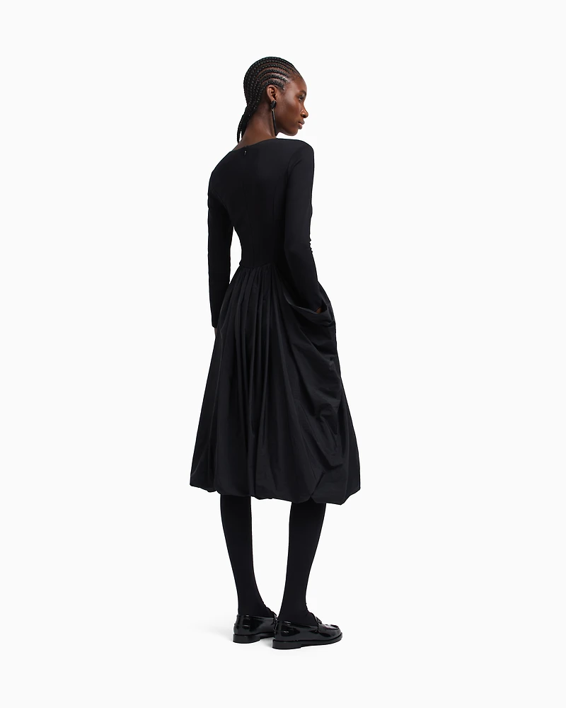 Emporio Armani - Stretch Milano-stitch dress with taffeta skirt, Woman, Black, Size: 48