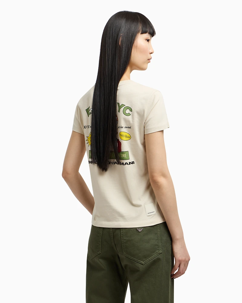 Emporio Armani - New York capsule collection jersey T-shirt with oversized print, Woman, Beige, Size: