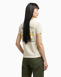 Emporio Armani - New York capsule collection jersey T-shirt with oversized print, Woman, Beige, Size: